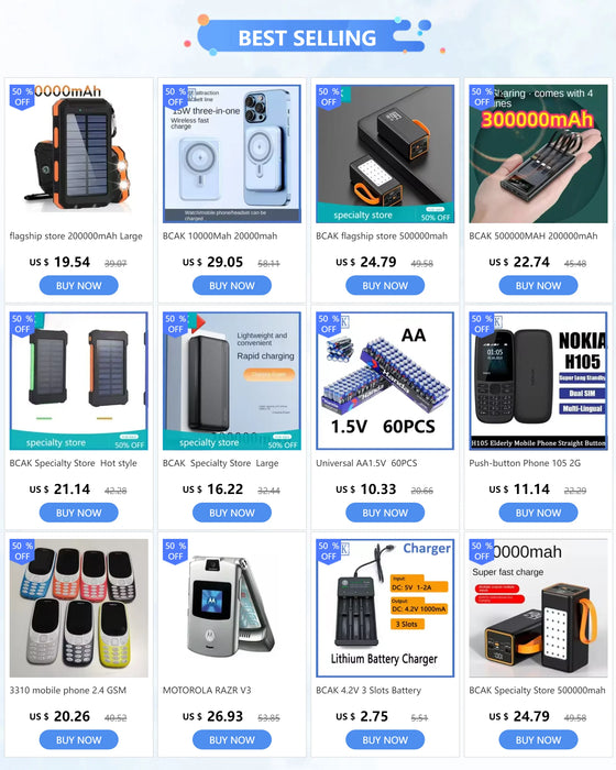 500000MAH  200000mAh 300000mAh Solar BCAK  Power Bank, Convenient Ultra-thin Built-in Cable, Outdoor Camping Mobile Power Supply