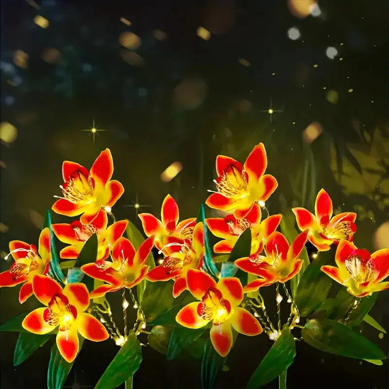 Flower Solar Lights Outdoor Garden, LED Solar Flower Lights with 7 Orchid Flower Solar Stake Lights for Courtyard Pathway lights