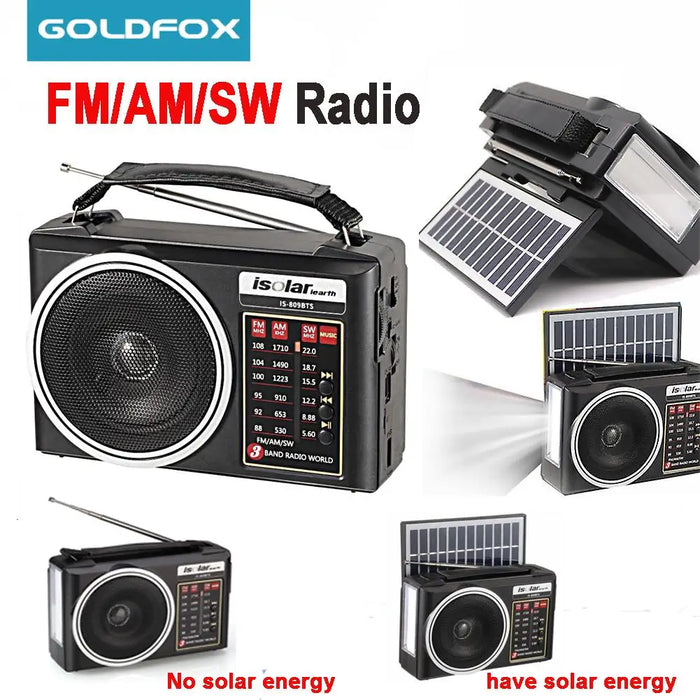 Portable FM/AM/SW Radio Solar Charging Multi Band Emergency Radios Receiver Powerful Bluetooth Speaker with Flashlight USB