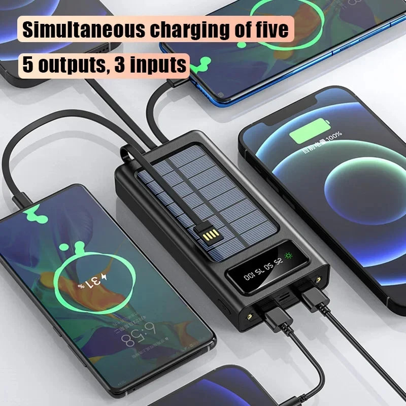 200000mAh Solar Power Bank Large Capacity Mobile Charging Outdoor Fast Charging 2 LED Light Suitable For iPhone Xiaomi Huawei