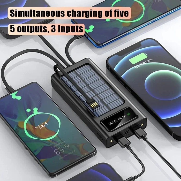 200000mAh Solar Power Bank Large Capacity Mobile Charging Outdoor Fast Charging 2 LED Light Suitable For iPhone Xiaomi Huawei