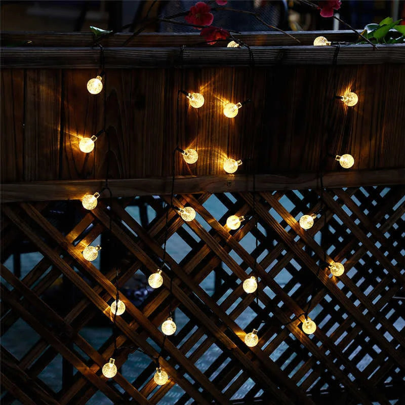 Solar Powered Crystal Ball LED String Lights Garlands for Christmas Outdoor Decoration.holiday Home Decor