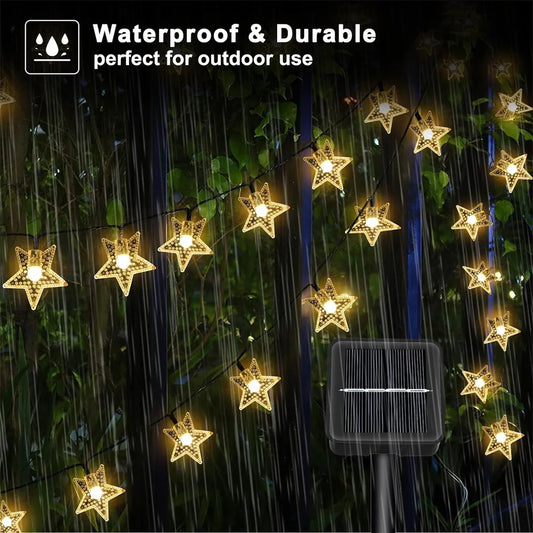 Solar Star String Lights Outdoor Waterproof LED Solar Powered Fairy Lights For Christmas Patio Garden Yard Porch Wedding Decor