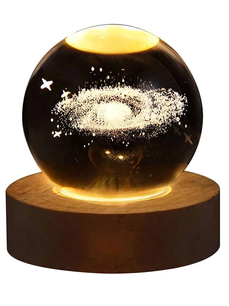 Luminous Crystal Ball LED Night Light Saturn Solar System 3D Moon Table Lamp USB Bedroom Atmosphere Lamp for Birthday Kid Gift