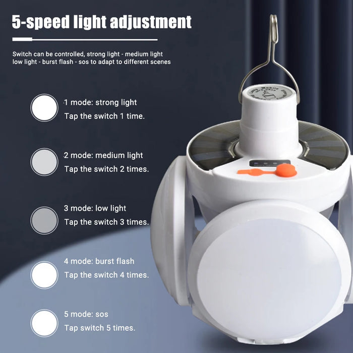 Solar LED Camping Lantern Tent Lamp With Hook Portable Outdoor Football Folding Light Emergency Hurricane Camp Lamp