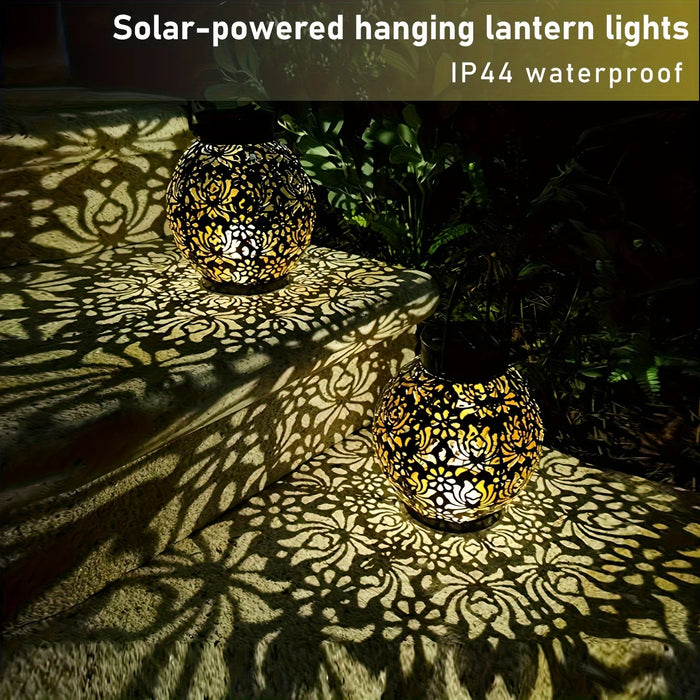Metallic Solar Lantern Hanging LED Garden Lights Christmas Night Light for Outdoor Patio Lawn Backyard Courtyard Tabletop Decor