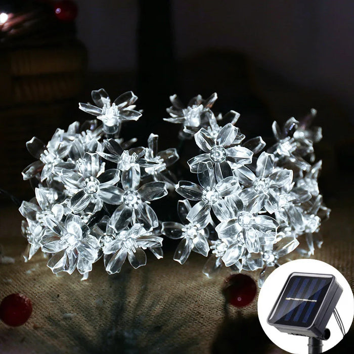 Solar Fairy String Light Sakura Garlands 5/7/12/22M Peach Flower CherryLED Lamp For Wedding Party Garden Christmas Outdoor Decor