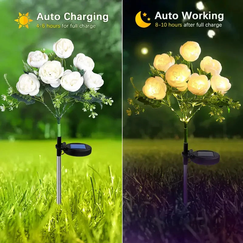 Solar Flower Light Camellia Buds Garden Flower Lights Outdoor Landscape Lighting for Home Yard Patio Path Lawn Decorative Lamp