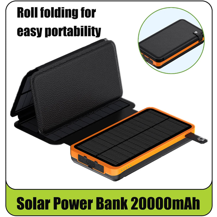 Folding solar panel power bank 20000, supports fast charging, sufficient capacity, LED emergency light suitable for travel