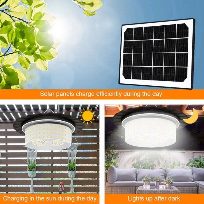 Solar Shed Light Outdoor Motion Sensor with Remote Control 360°Lighting Solar Pendant Lights Waterproof Garage Garden Warehouse