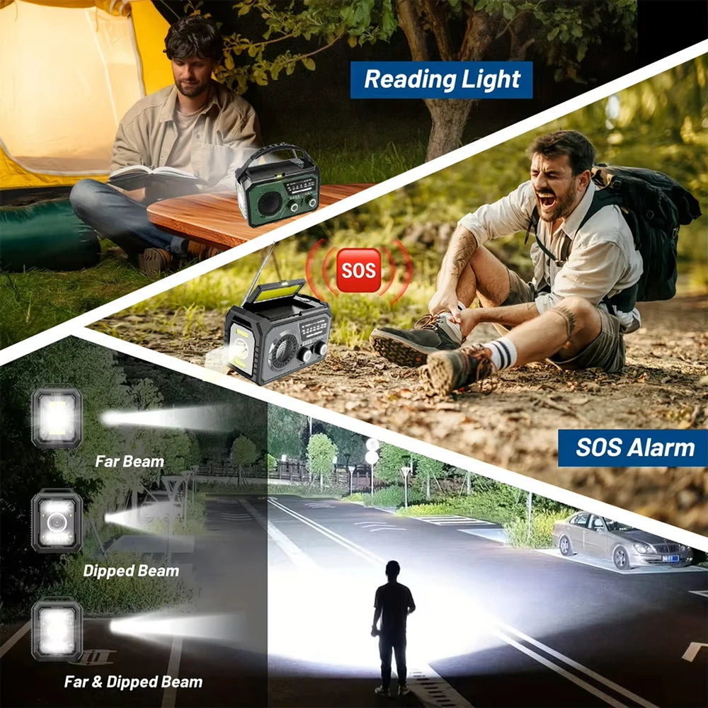 AM/FM/WB NOAA Emergency Weather Radio Solar Hand Crank Radio LED Flashlight Reading Lamp Survival Radio for Outdoor