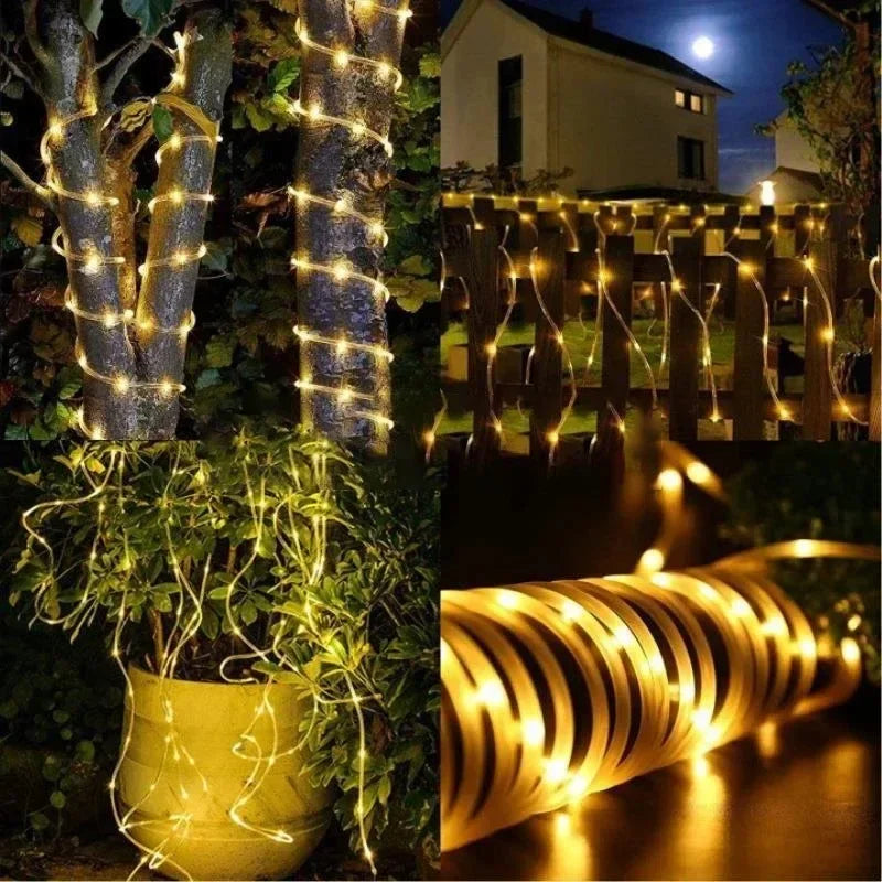 Solar Outdoor Fairy Lights LED Festoon Tube Rope String Light Summer Garden Fence Wedding Party Balcony Decoration Solar Garland