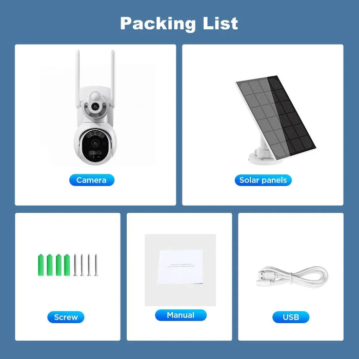 Solar Wireless PTZ Security Camera Auto Traking Outdoor 4K HD Wifi Battery CCTV Video Surveillance Camera Color Night Vision 8MP