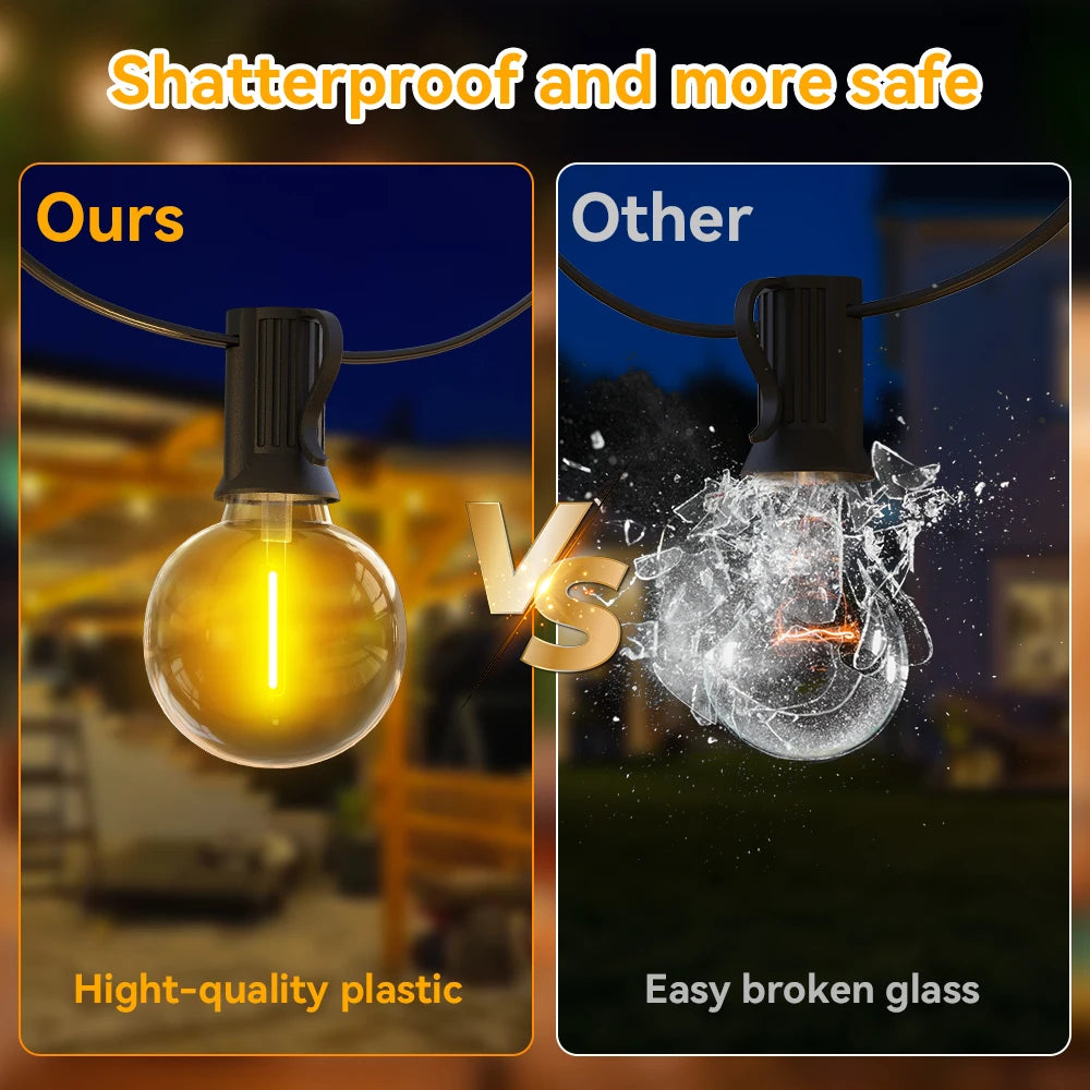 Solar String Lights Outdoor G40 Patio Lights Solar Powered Fairy Lights With Remote Weatherproof Hanging Lights For Holiday Back