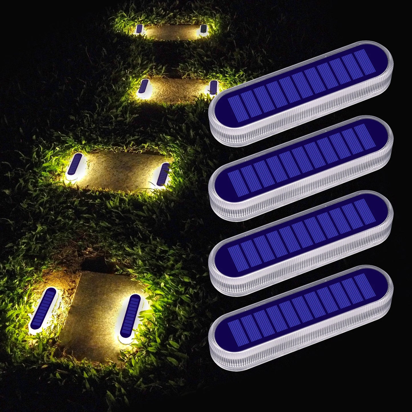 Solar Deck Lights 4 Pack Outdoor Step Lights Waterproof IP68 Led Solar Garden Lights for Railing Stairs Fence Yard Patio Pathway