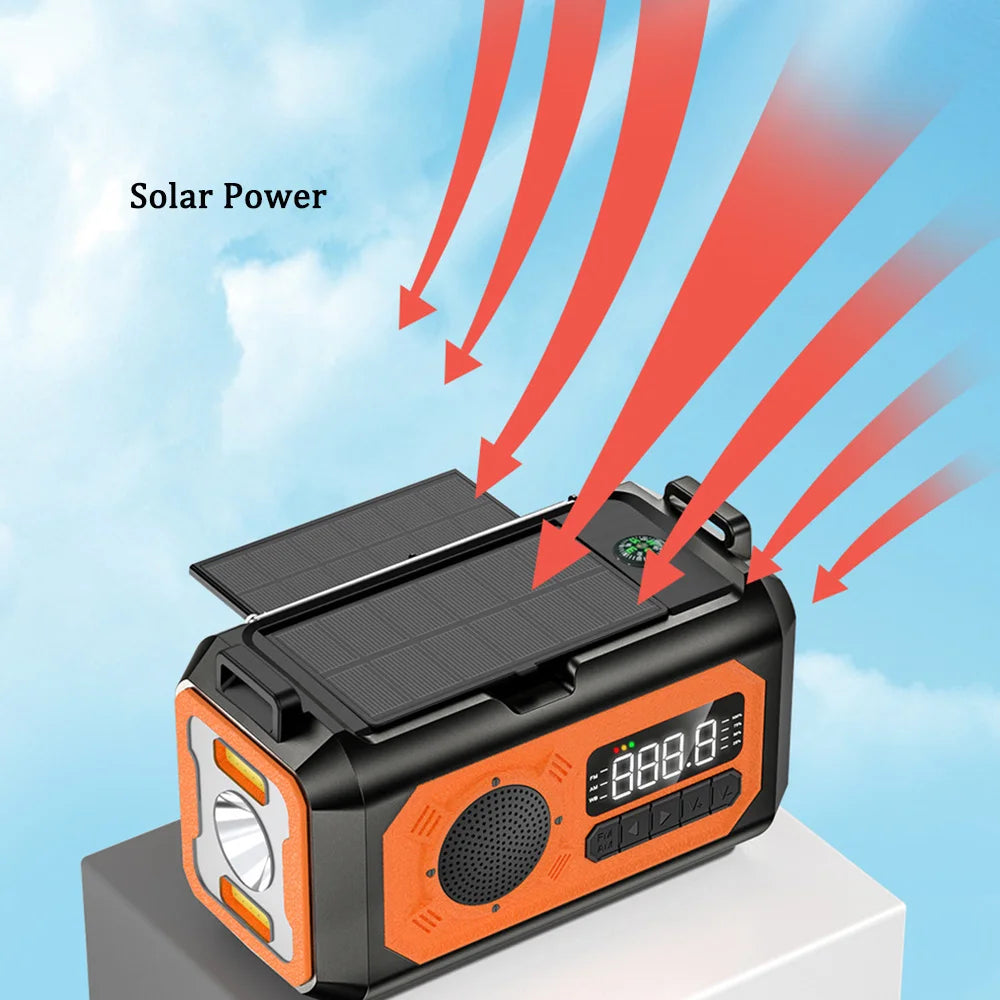 AM/FM/NOAA Solar Hand Crank Radio 12000mAh Emergency Radio Reading Lamp Flashlight SOS Alarm Power Bank Speaker רדיו ופנס חירום