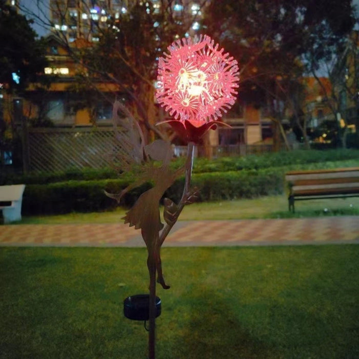Solar Flower Dancing Dandelion Fairy Garden Sculptures Light Garden Ornaments Art Decorations for Outdoor Yard Lawn Patio