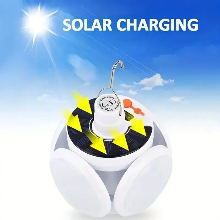 Solar LED Camping Lantern, Tent Lamp With Hook, Portable Outdoor Football Folding Light, Emergency Hurricane Camp Lamp