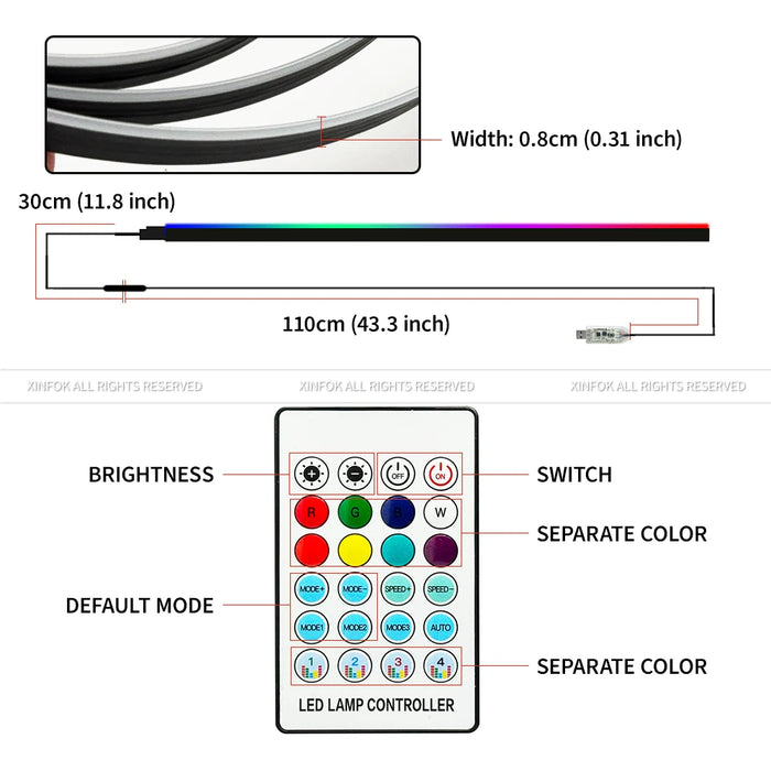 110cm  APP Control Car Ambient Lights LED Interior RGB Symphony Atmosphere Light  Acrylic Strips Dashboard Decoration Sunroof