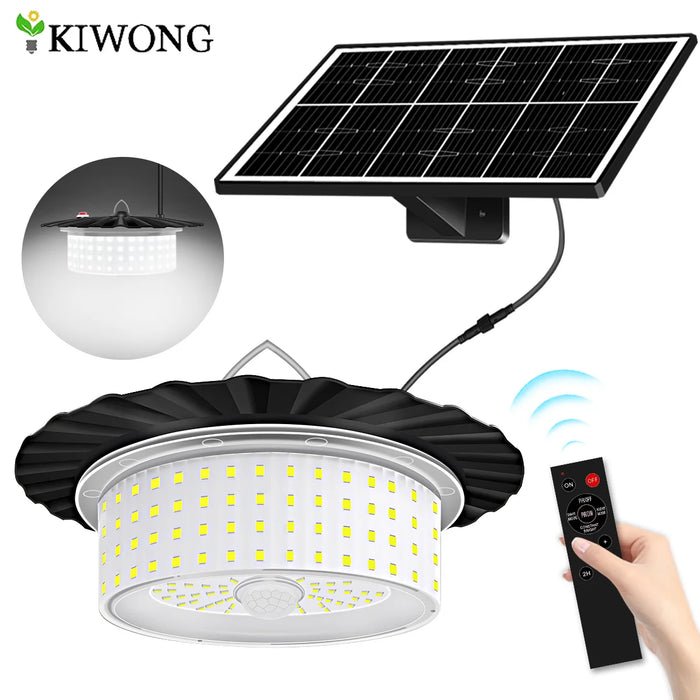 Solar Shed Barn Light Indoor Outdoor 244 LED Solar Pendant Light 5 Modes Solar Motion Sensor Light with Remote IP65 Waterproof