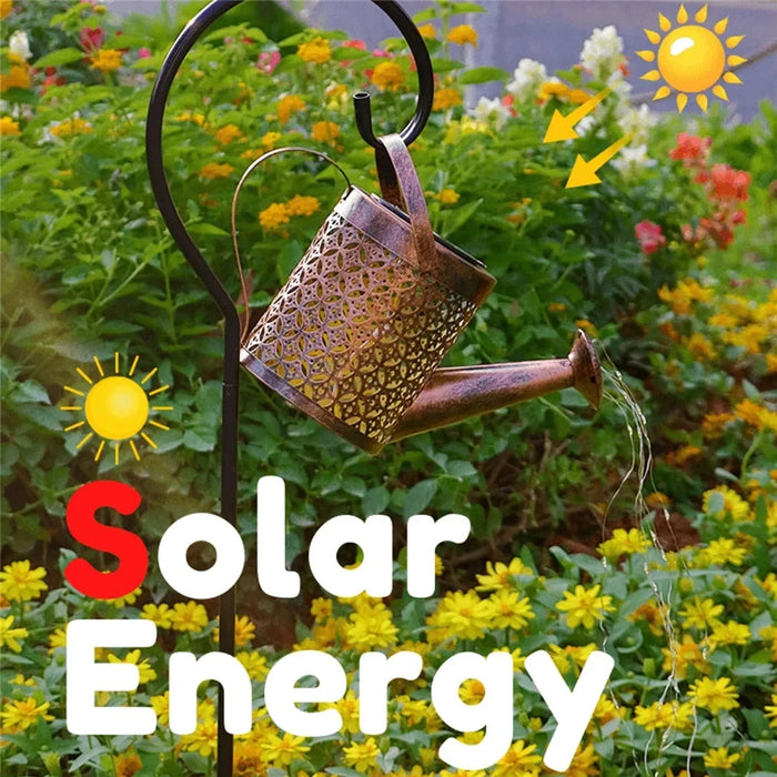 Outdoor Solar Watering Can Light Star Shower Garden Art LED String Light Pathway Patio Hanging Lantern Kettle Decorative Lamp