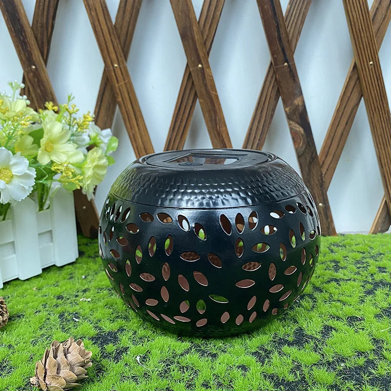 1pc Solar LED Garden Lantern - Elegant Metal Elliptical Lantern Solar, Waterproof with Shadow Projection for Outdoor Patio