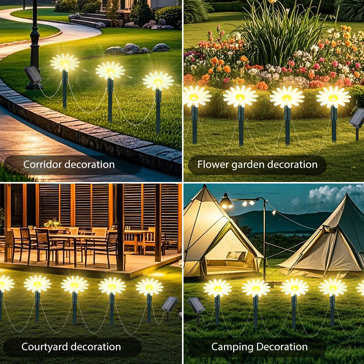 Solar Outdoor Garden Lawn Pilot Light 20LEDS Waterproof Courtyard Flower Path Light String for Camping Wedding Christmas Decor