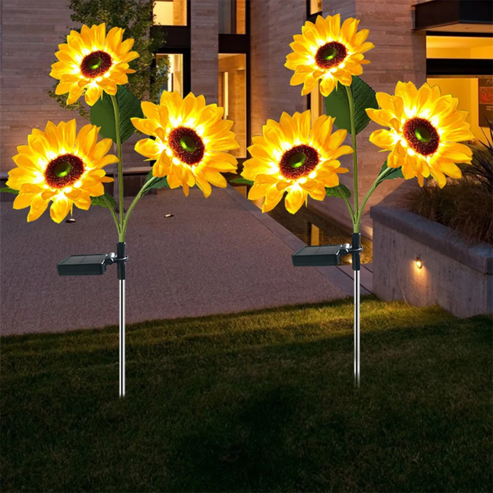 LED Solar Sunflowers Rose Flower Light Home Decorative Flower Lights Garden Decoration Lawn Lamp Waterproof Landscape Rose Light