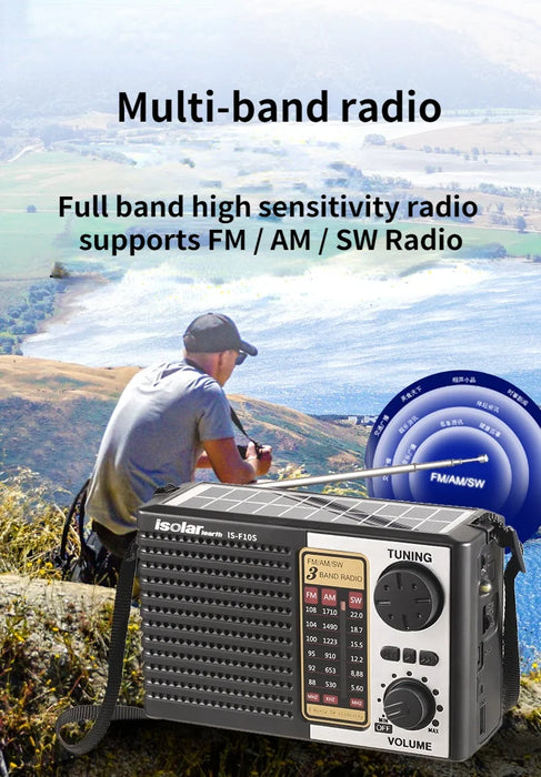 Multi Band FM Radio Solar Charging Emergency Radio with LED Lights Wireless Bluetooth Speaker Supports TF USB FM / AM / SW Radio