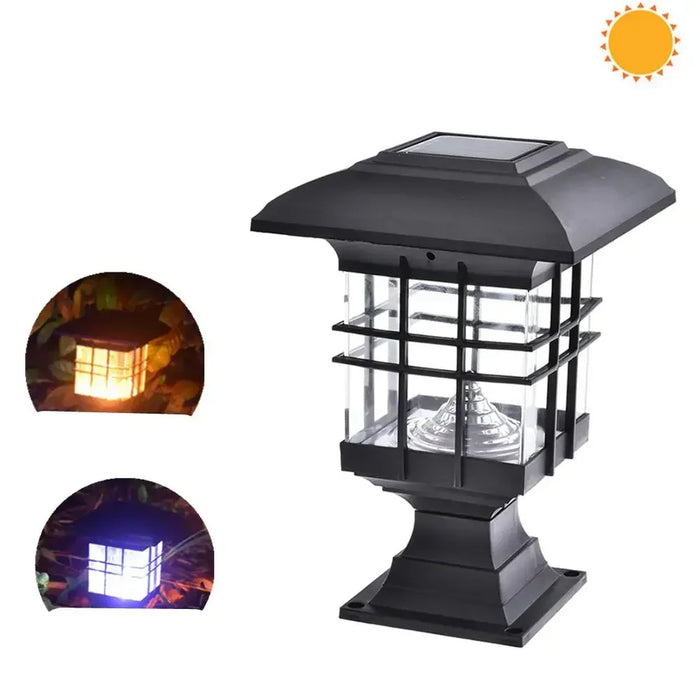 LED Solar Light Column Headlight Solar Powered Pillar Lamp Outdoor Waterproof Wall Light for Courtyard Garden Decor Light