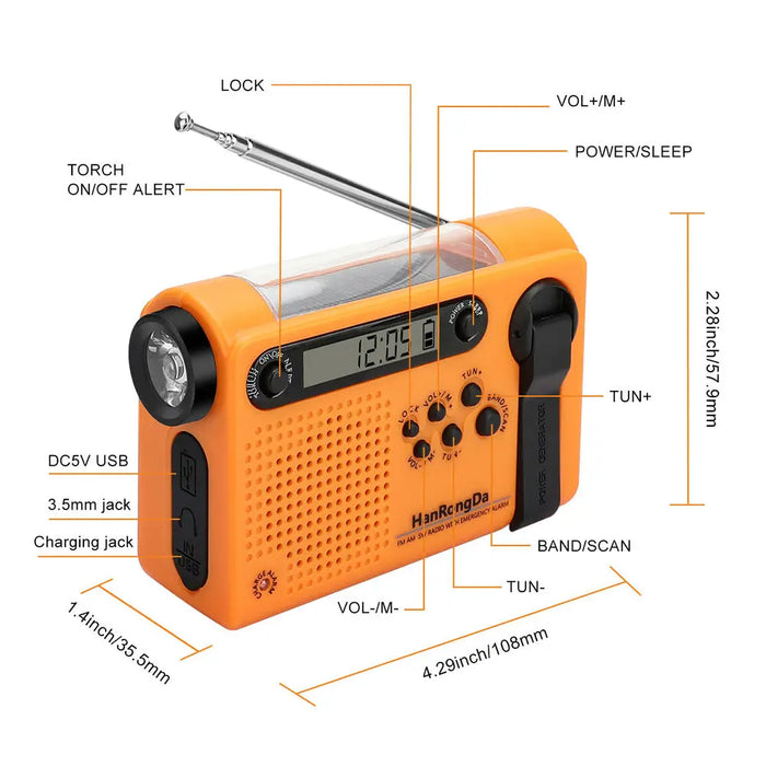 Portable Solar Hand Crank Radio 3 In 1 2000mAh Power Bank Phone Charger Flashlight Emergency Radio AM/FM/SW Weather Radios