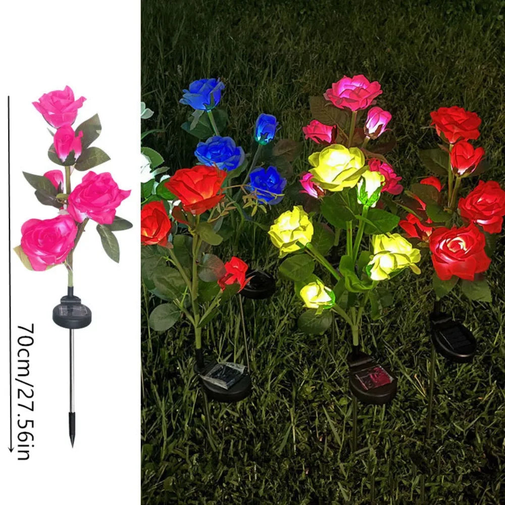 Solar Garden Lights LED Solar Flowers Rose Lawn Lamp  Outdoor Waterproof Outside Light for Patio Yard Garden Wedding Xmas Decor