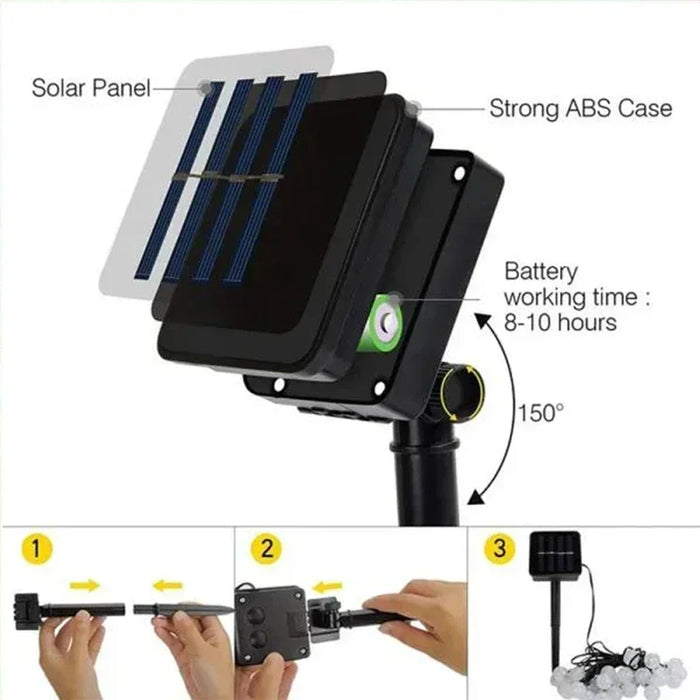 Solar String Lights Outdoor Crystal Fairy Light Chritmas Garland 8 Modes Waterproof Patio Light for Garden Party Decor