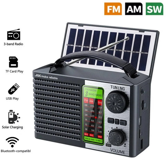 Portable AM FM SW Radio Solar Charging Full Band Radio Receiver with Flashlight & BT Speaker Emergency Radio for Outdoor Camping