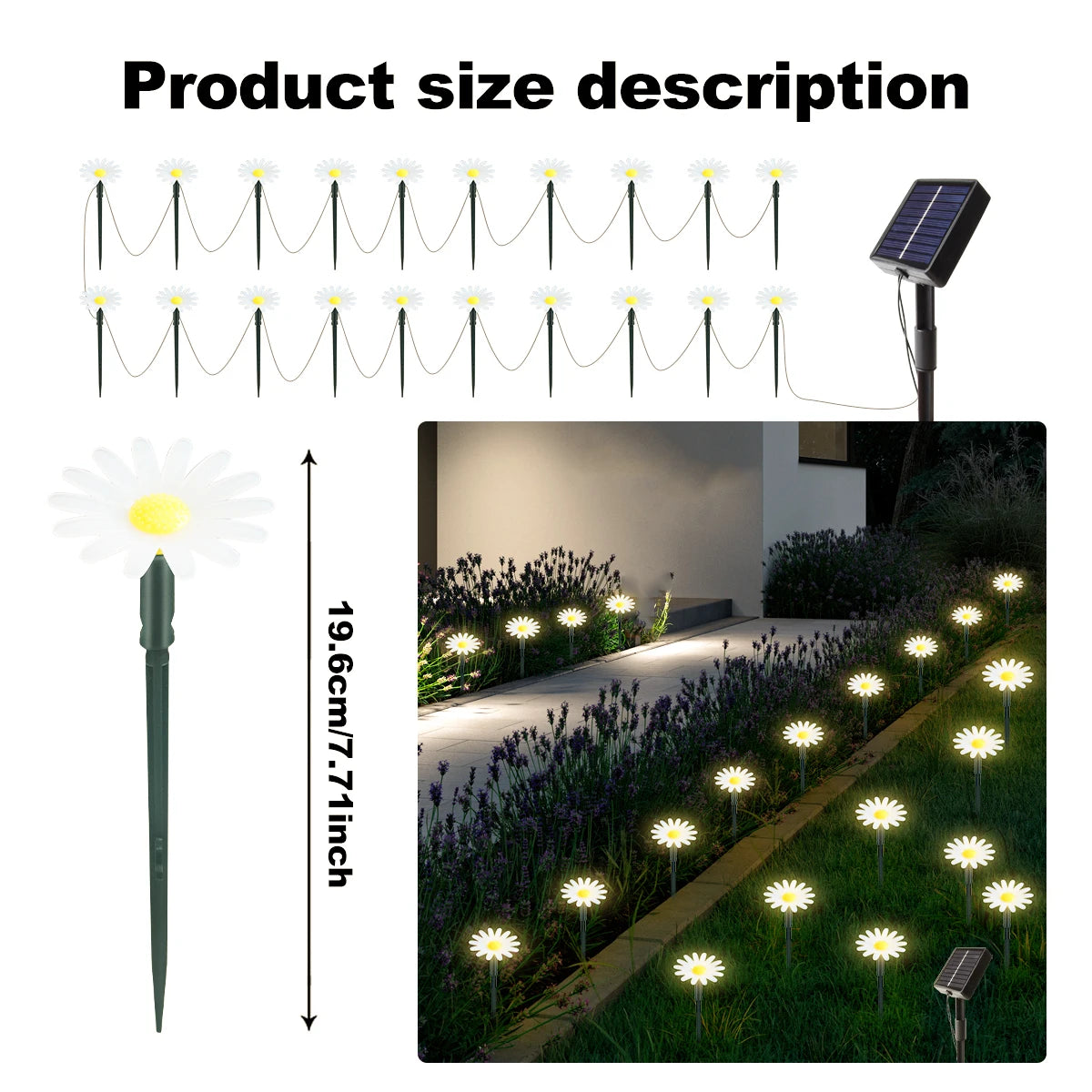 Solar Outdoor Garden Lawn Pilot Light 20LEDS Waterproof Courtyard Flower Path Light String for Camping Wedding Christmas Decor