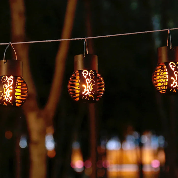 Solar LED Outdoor Flame Effect Hanging Lantern Out Waterproof Garden Decoration Lamp Solar Fairy Light For Patio Garden Yard