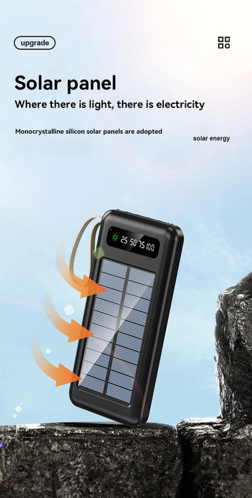 Solar Power Bank 50000mAh Large Capacity Mobile Power Fast Charging Battery Dual Usb 4 Cables LED Digital Display For IPhone