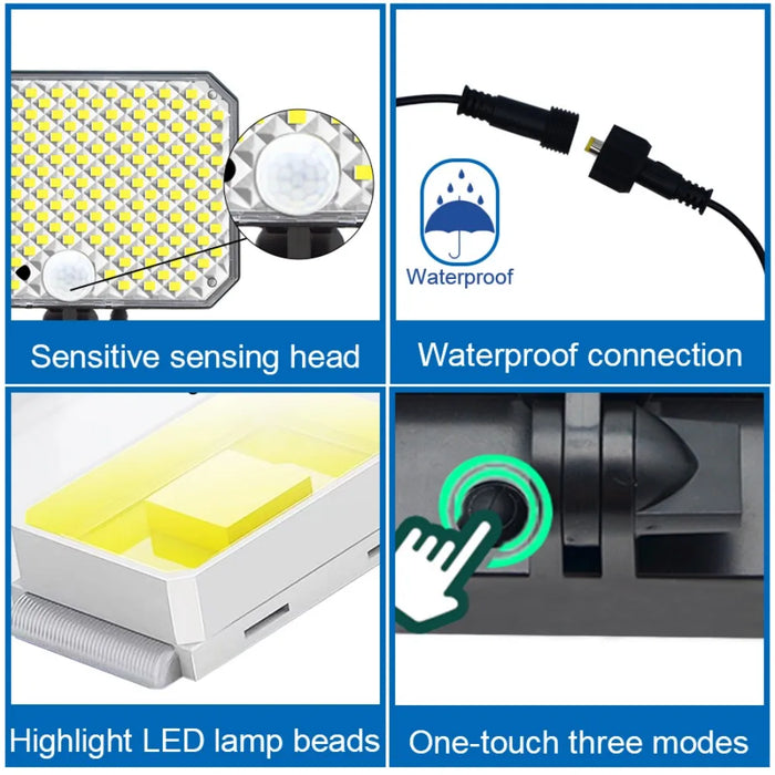 Solar Security Lights 190LED Solar Lights Outdoor Motion Sensor Waterproof 3 Modes   Solar Flood Wall Lamp Yard Garage Garden