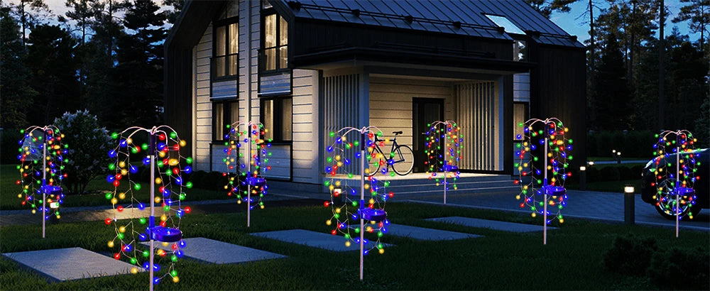 Solar-Powered Garden Lights Outdoor Waterproof Firecracker Fireworks Lights for Patio Pathway Lawn Party Camping Decoration