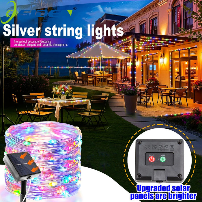 Solar String Lights Outdoor Waterproof  Fairy Lights Twinkle Silver Wire Light 8 Modes for Garden Xmas Party Wedding Decor