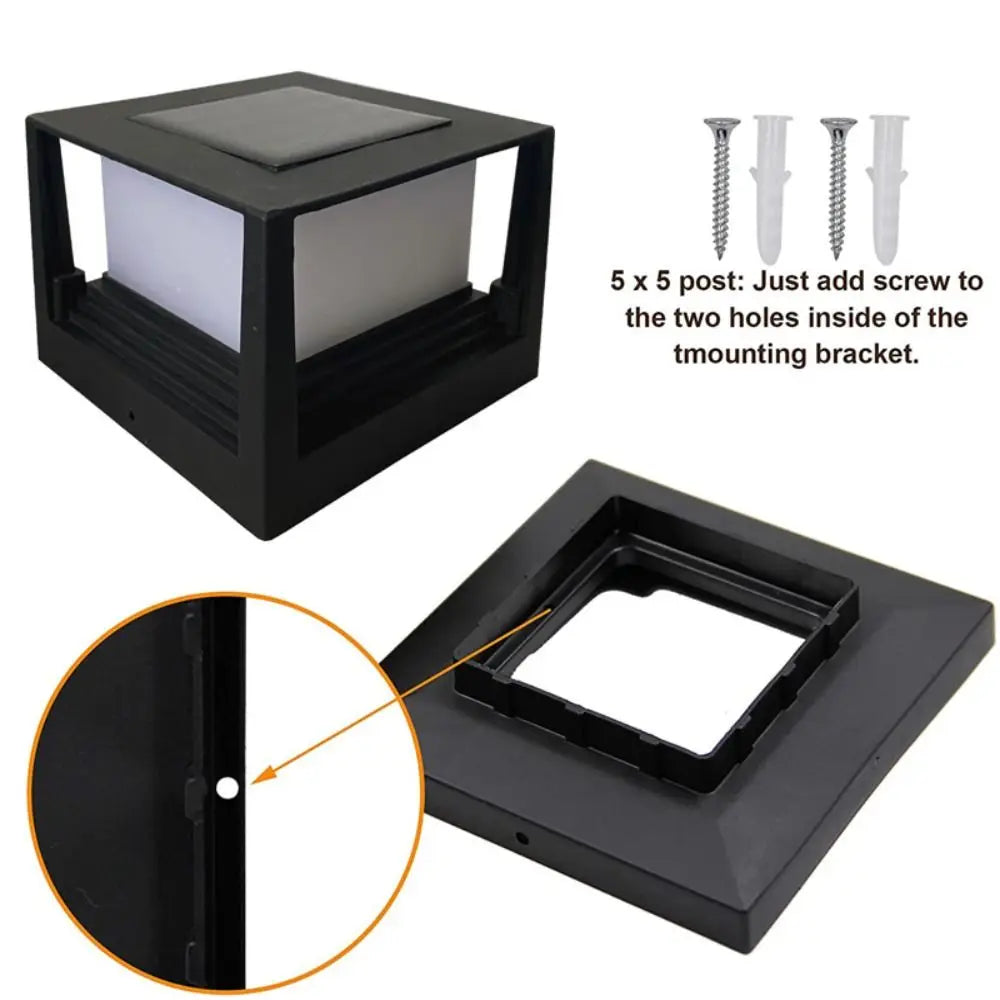 Square Fence Gate Pillar Lamp Solar Powered Lighting Fence Post Light Waterproof LED Solar Column Light Courtyard