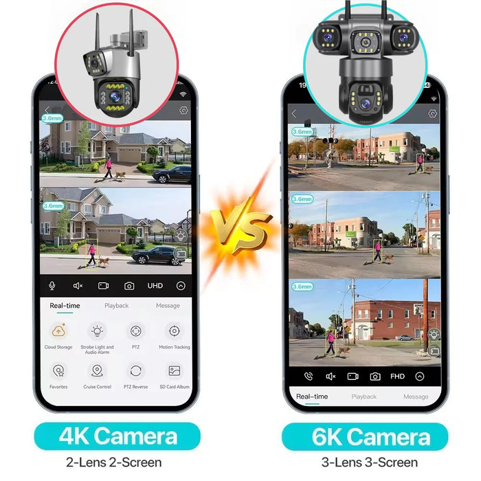 4G Solar Camera Outdoor Triple Lens Triple Screen 6K 12MP Auto Tracking IP Camera CCTV Audio Video PTZ Surveillance WIFI Camera