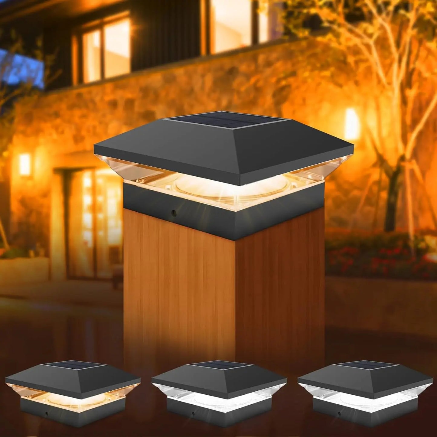 Solar Post Lamp 3000K 6000K Outdoor Garden Fence Pillar Head Light For Villa Gate Landscape Warm/Cold White IP65 Column Lamp