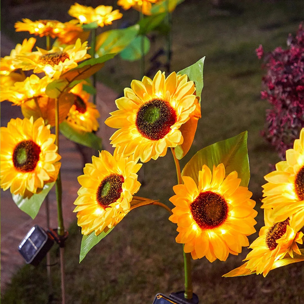 LED Solar Sunflowers Rose Flower Light Home Decorative Flower Lights Garden Decoration Lawn Lamp Waterproof Landscape Rose Light