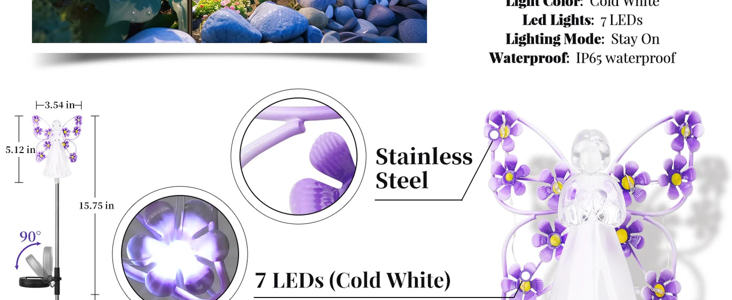 Solar Garden Light Angel Solar Landscape Decorative Light Outdoor Waterproof Solar Pathway Lights Grave Cemetery Sympathy Gift