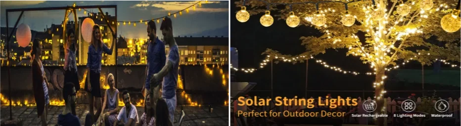 Solar Flower String Lights Outdoor Waterproof LED Fairy Lamp Decoration for Garden Fence Yard Christmas Home Party Decor