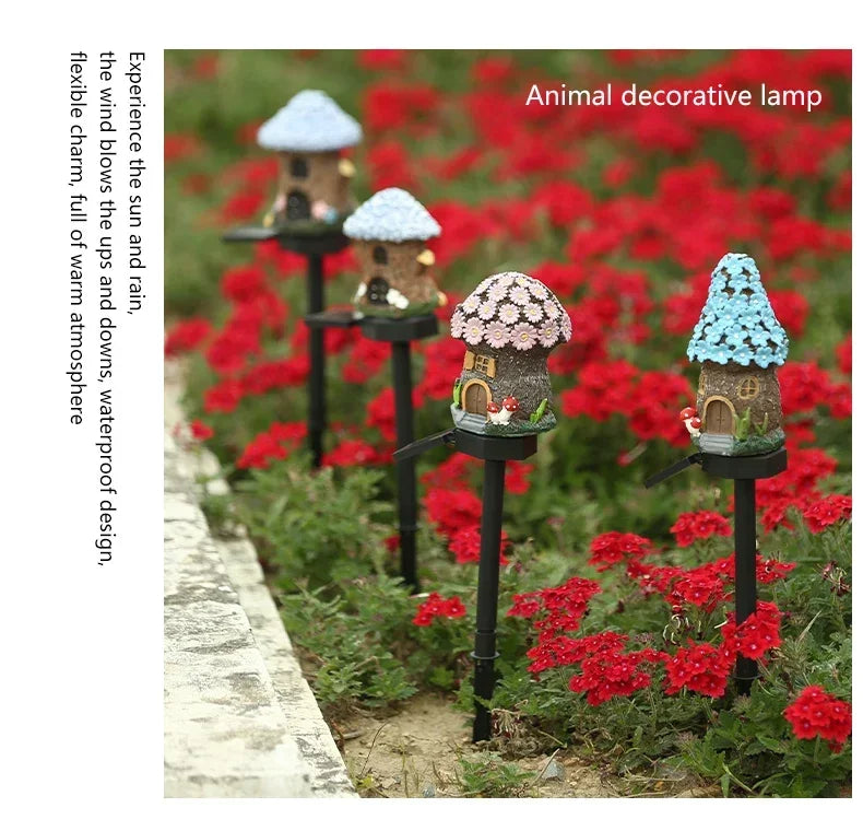 Solar Lawn Light Resin Craft Miniature Fairy Mushroom House Solar Powered Garden Yard Outdoor Decor Lamps Christmas Lamp