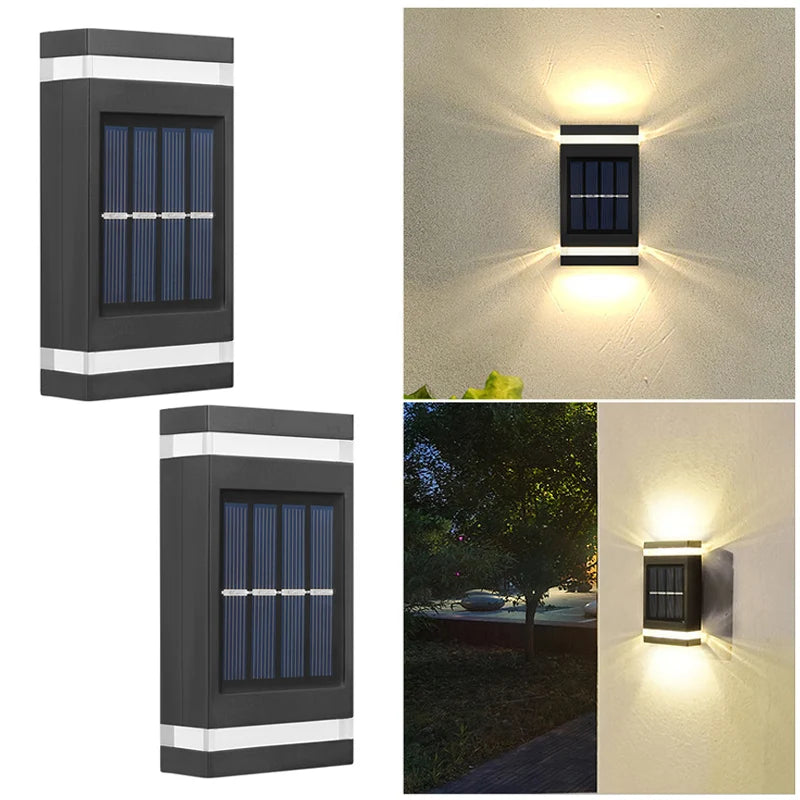 6 LED Solar Powered Wall Lamp Outdoor Waterproof Light UP and Down Illuminating Garden Yard Decoration Outside Sunlight Camping