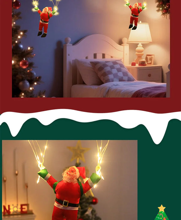 Parachute Santa Claus Christmas Yard Eaves Hanging Decorative Lights Leather String Lights Christmas Skydiving Light String