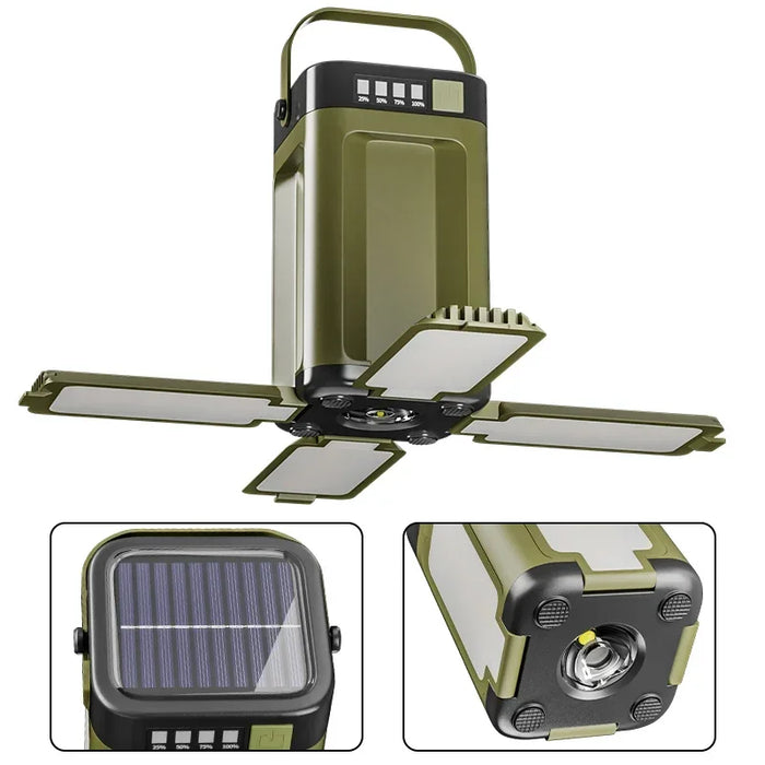 Solar Outdoor Camping Light 4-Blade 90° Expandable Foldable Solar Charging 2000mAh Portable Hanging Tent Light